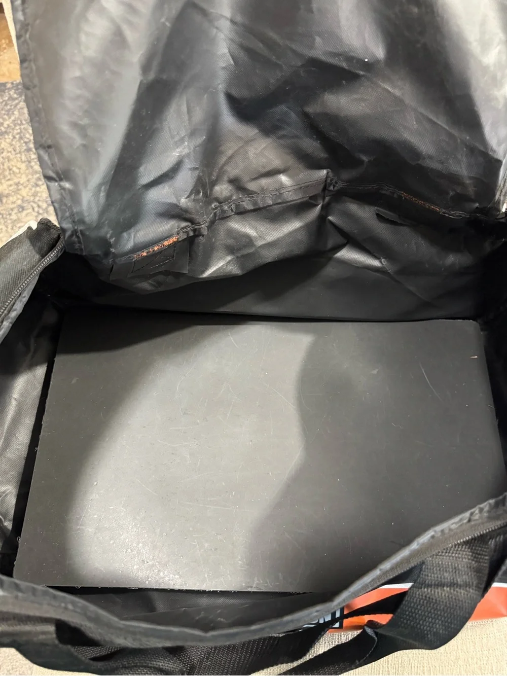 Harley-Davidson Black and Orange Duffel with Logo 21” X 12”